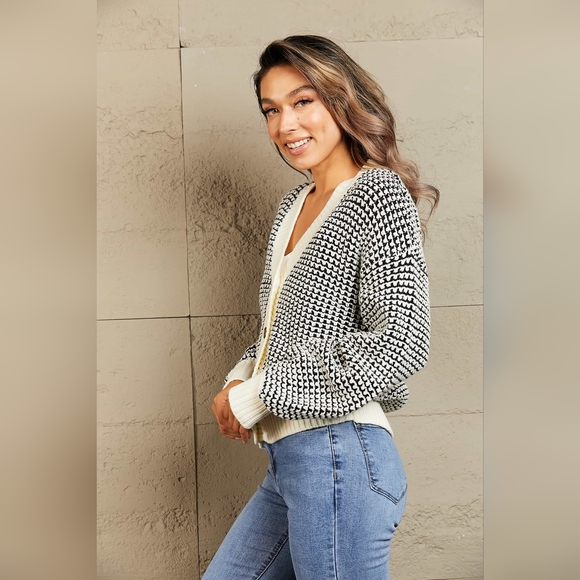 Woven Right Waffle-Knit Drop Shoulder Button-Down Cardigan - Picture 10 of 11